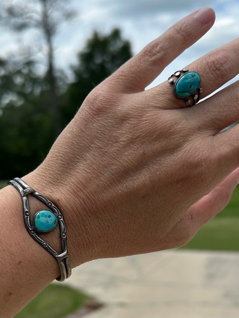 Sterling/Turquoise Vintage set Signed Cuff & Ring